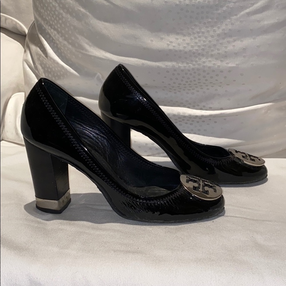 Tory Burch Black Silver Patent Leather Pumps Sz 7